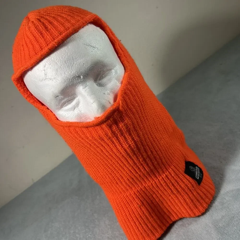 Vintage Y2K 2000s Ski Mask Balaclava Fleece Striped Orange Worker Corduroy Snow - Picture 3 of 11